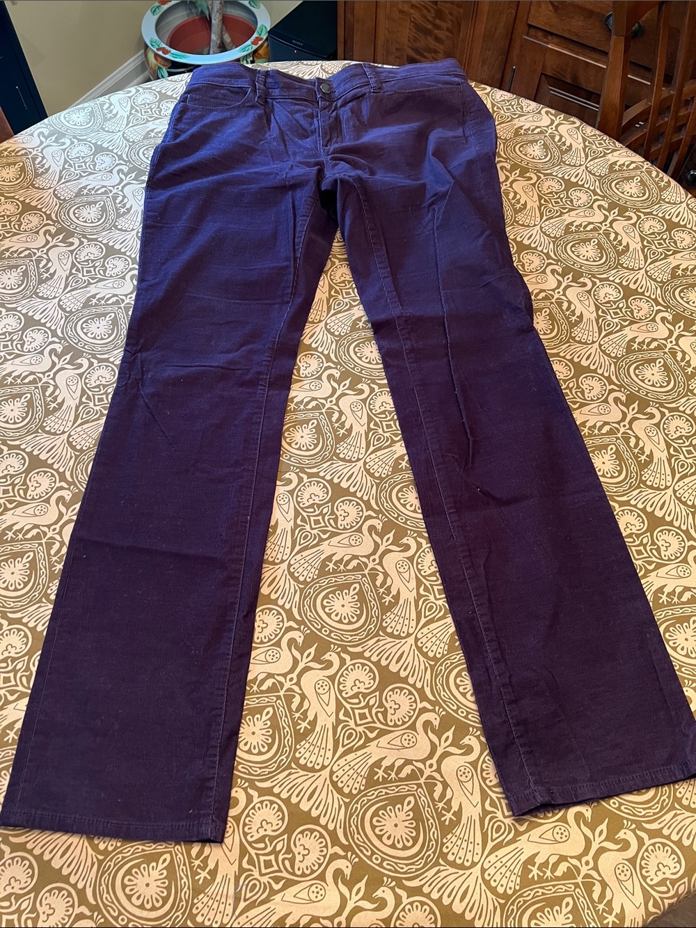 Ann Taylor Straight-Leg Corduroy Jeans in Deep Purple/Light Purple Small Stripe